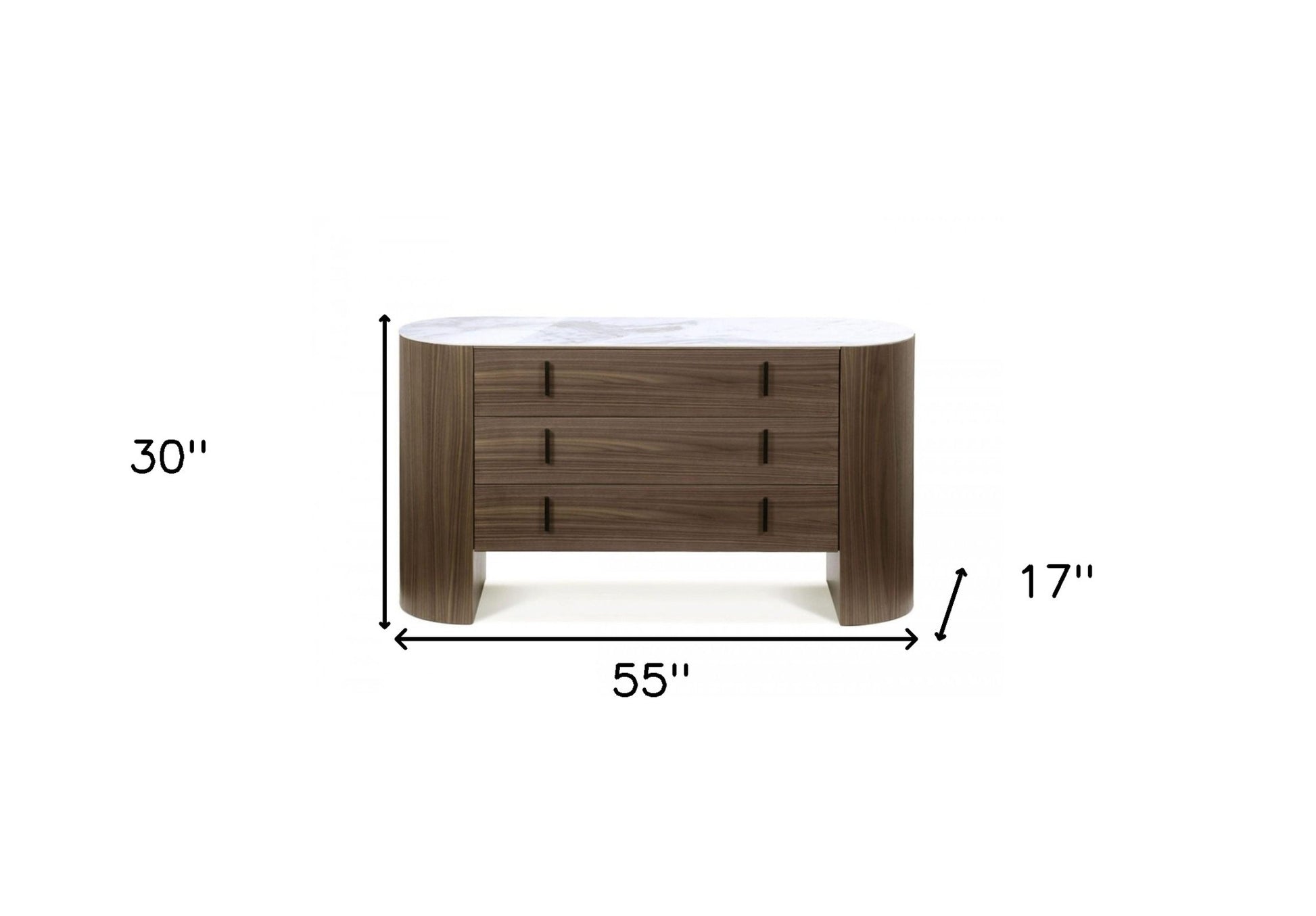55" Walnut Marble Solid And Manufactured Wood Three Drawer Dresser-5