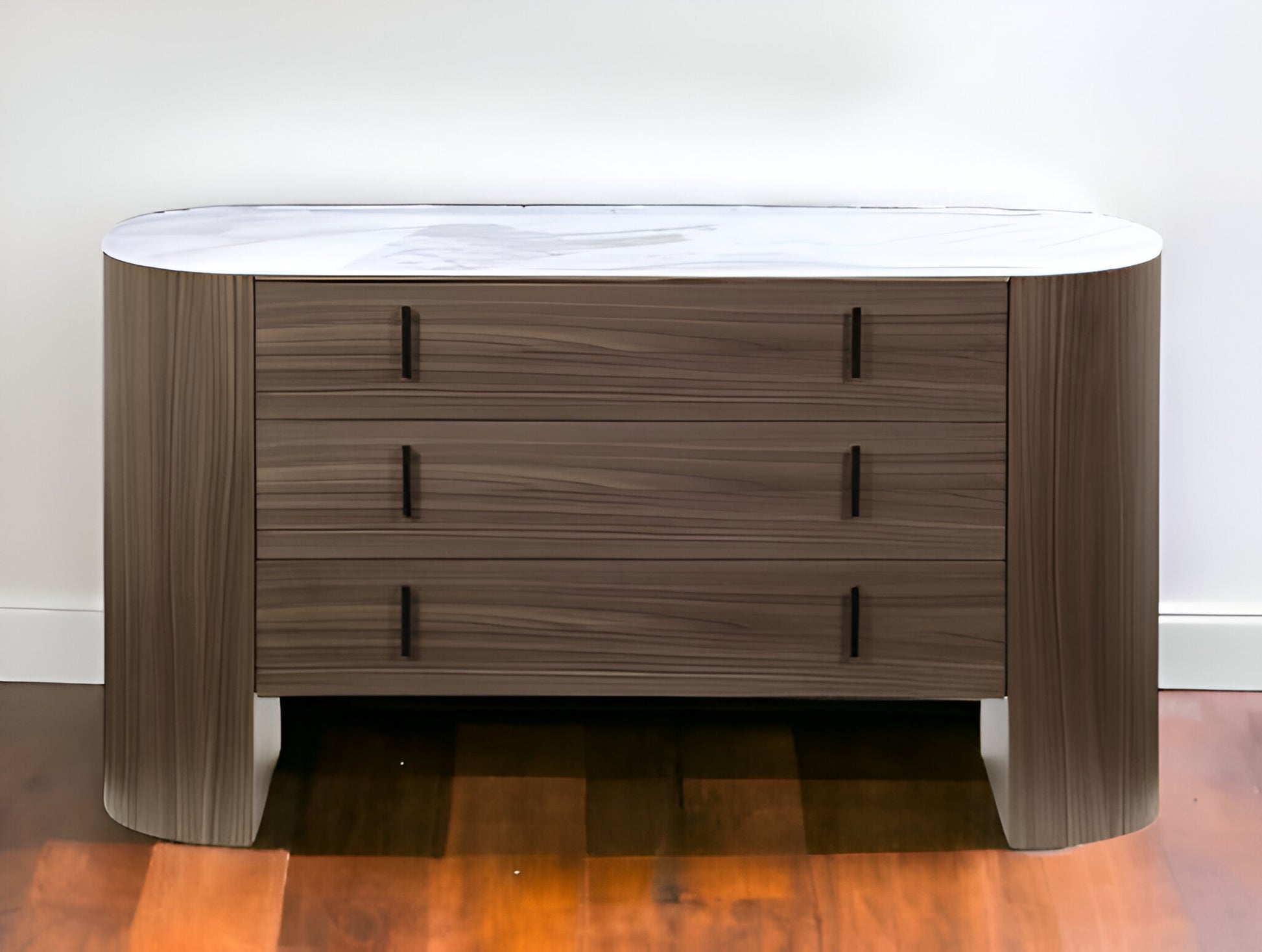 55" Walnut Marble Solid And Manufactured Wood Three Drawer Dresser-1