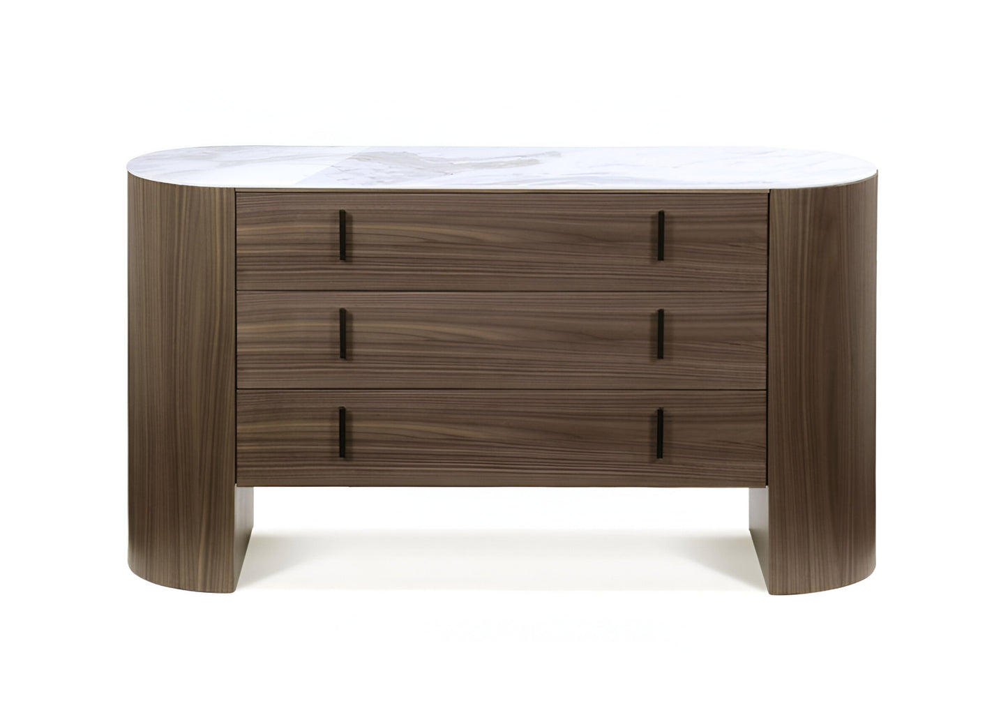 55" Walnut Marble Solid And Manufactured Wood Three Drawer Dresser-0