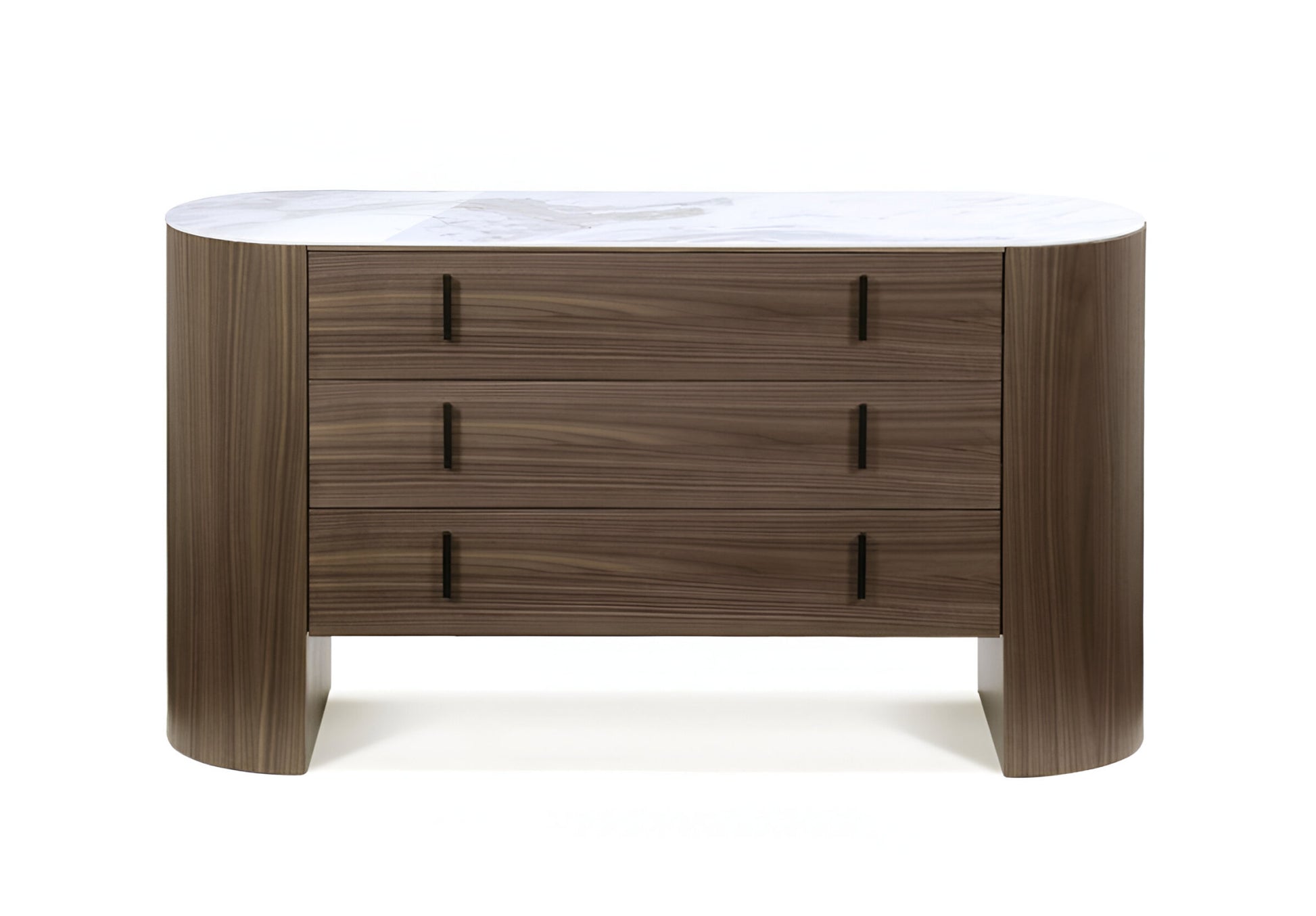 55" Walnut Marble Solid And Manufactured Wood Three Drawer Dresser-0