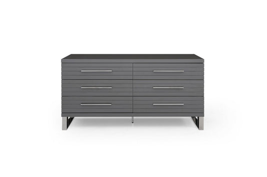 59" Grey Solid And Manufactured Wood Six Drawer Dresser-1