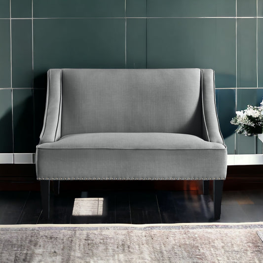 45" Light Gray And Black Upholstered Linen Bench-1