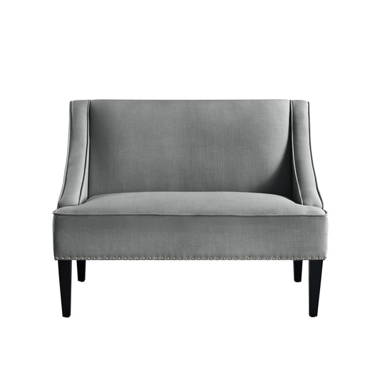 45" Light Gray And Black Upholstered Linen Bench-0