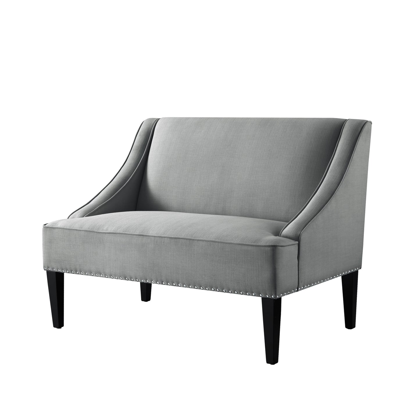 45" Light Gray And Black Upholstered Linen Bench-2