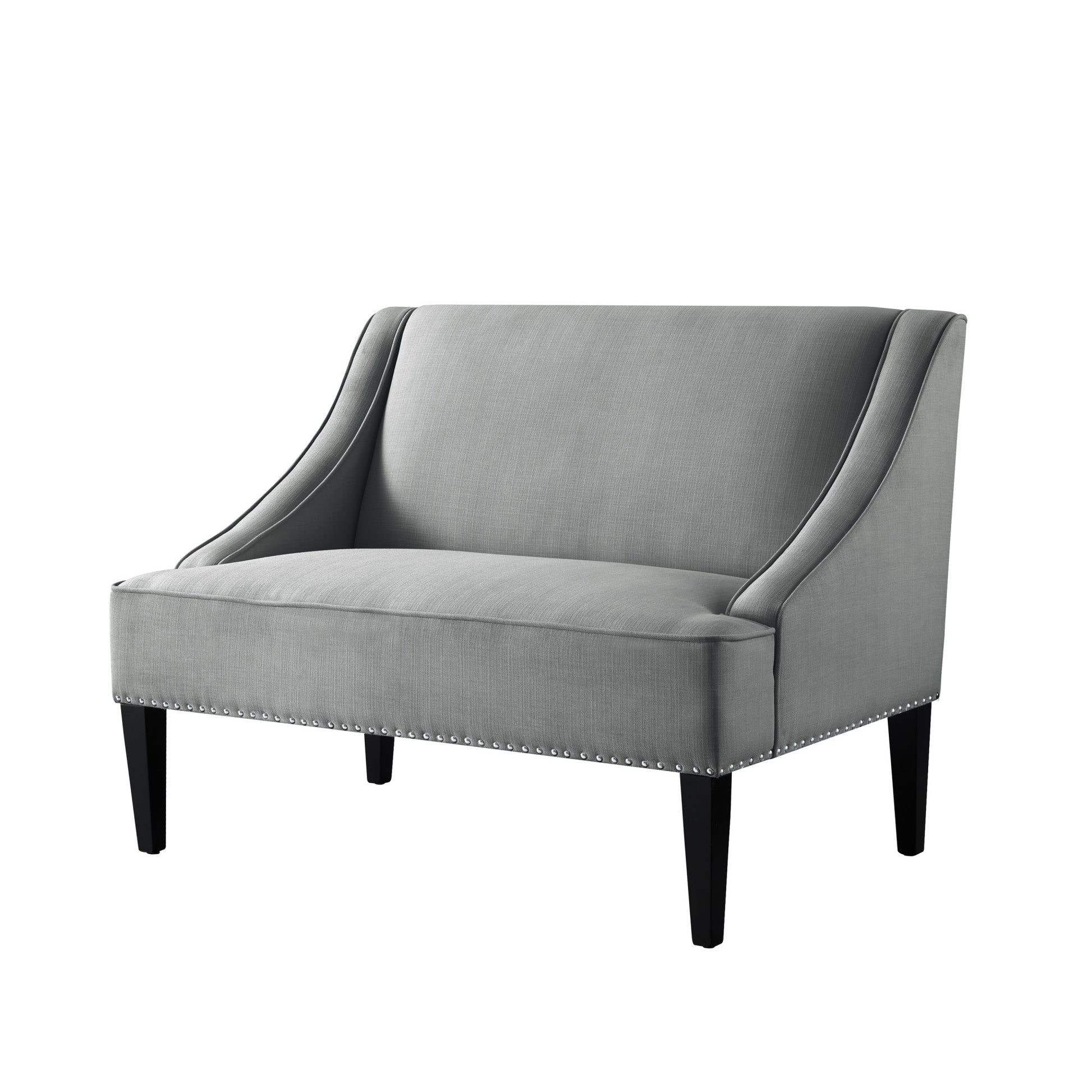 45" Light Gray And Black Upholstered Linen Bench-2