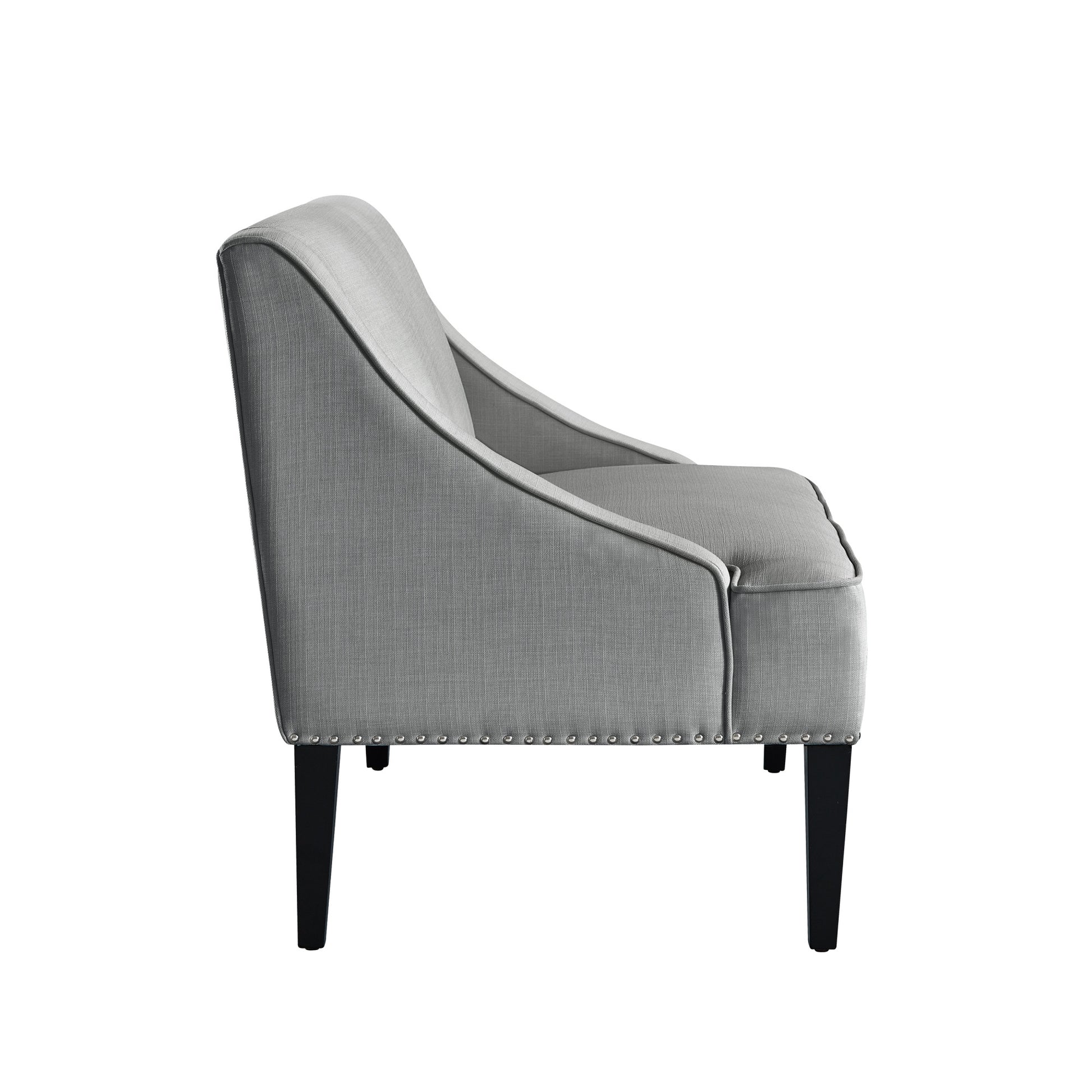 45" Light Gray And Black Upholstered Linen Bench-4
