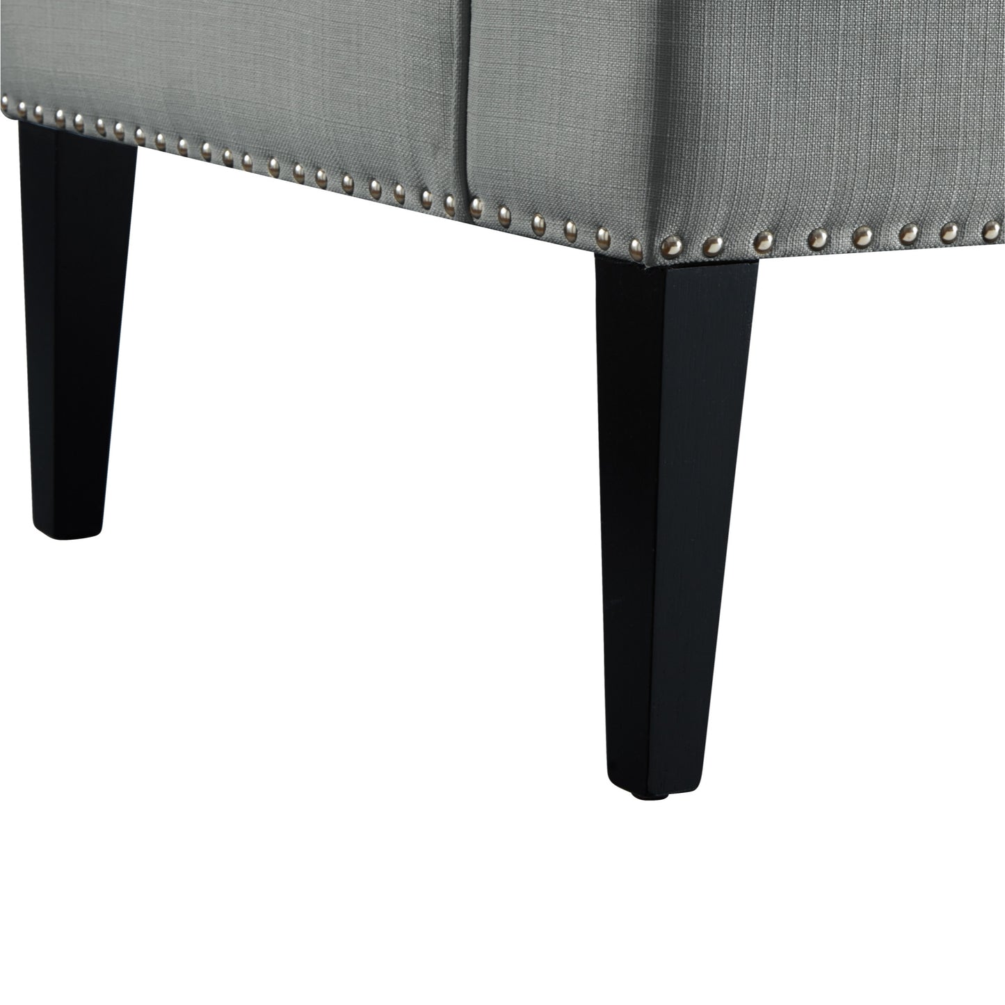 45" Light Gray And Black Upholstered Linen Bench-6