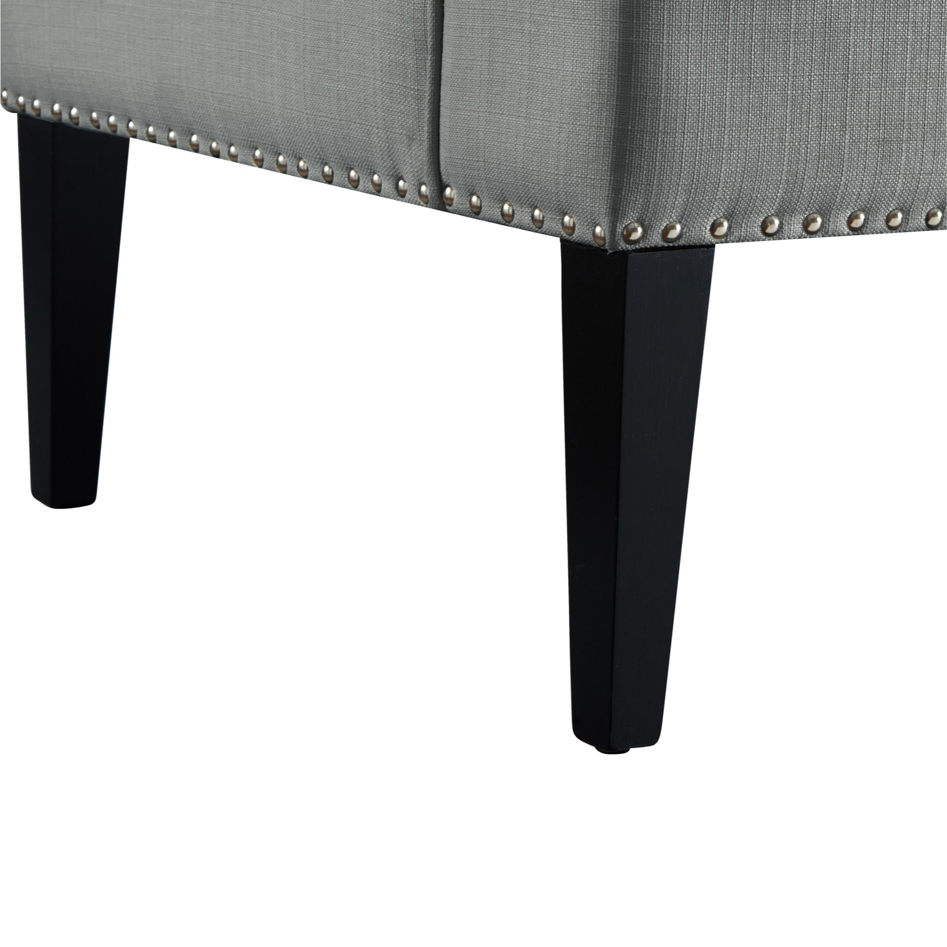 45" Light Gray And Black Upholstered Linen Bench-6