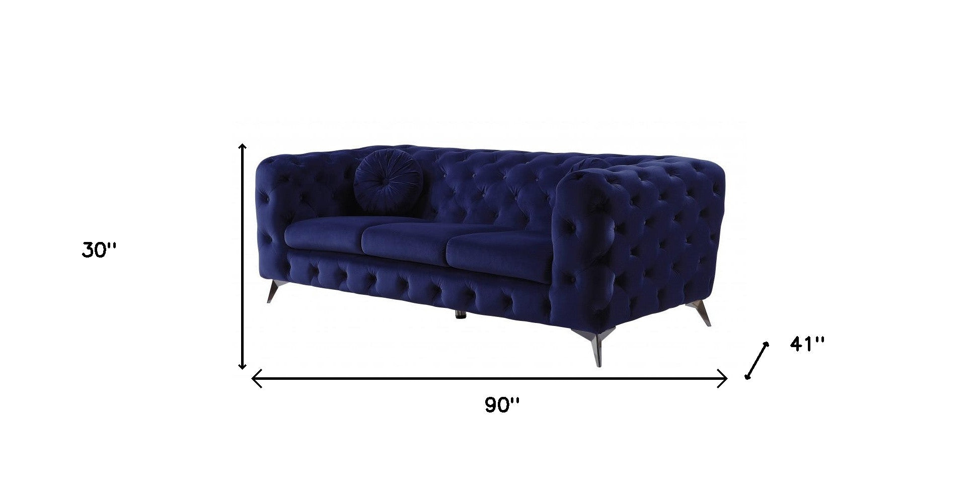 90" Blue Velvet Chesterfield Sofa With Silver Legs-5