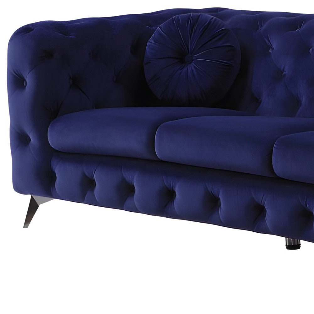 90" Blue Velvet Chesterfield Sofa With Silver Legs-4