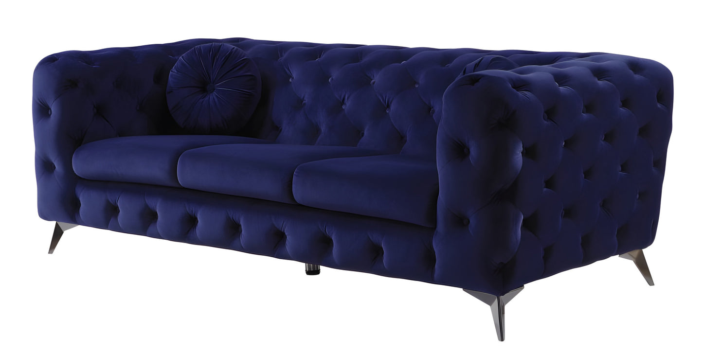 90" Blue Velvet Chesterfield Sofa With Silver Legs-2