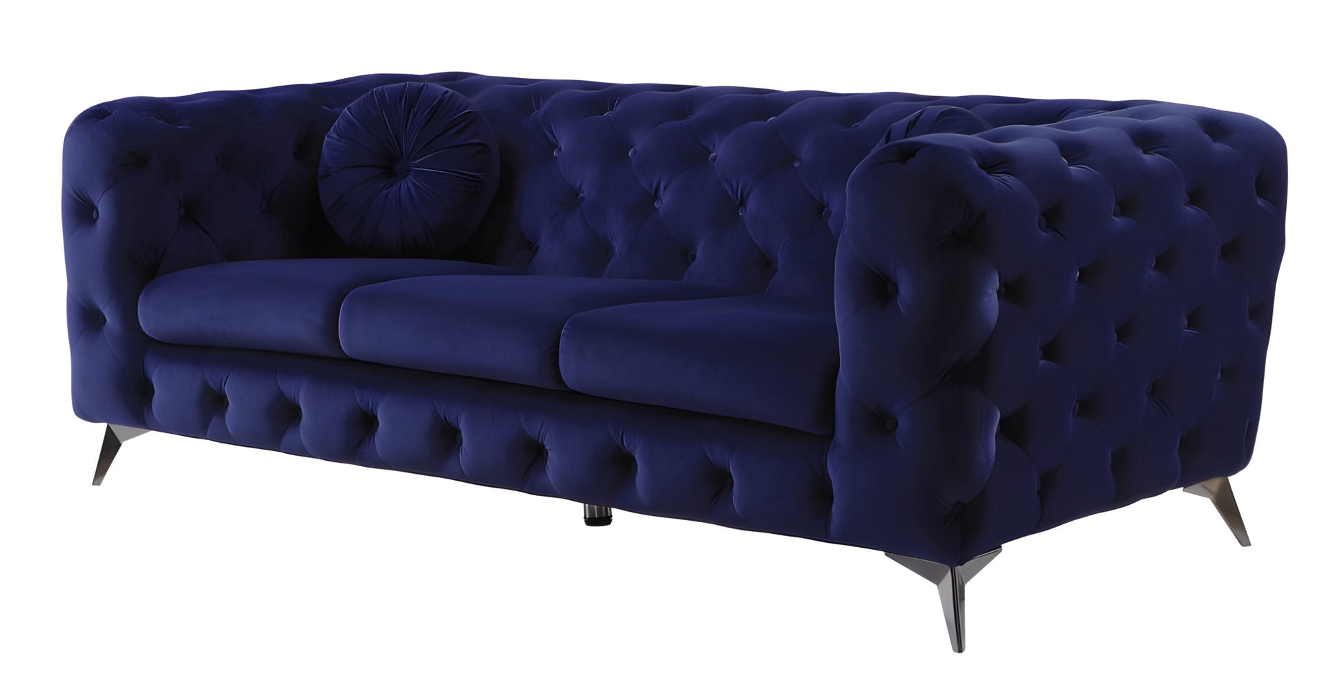 90" Blue Velvet Chesterfield Sofa With Silver Legs-2
