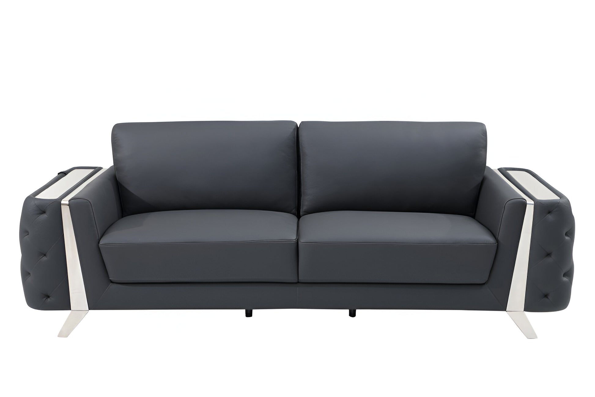 90" Gray Italian Leather Sofa With Silver Legs-1