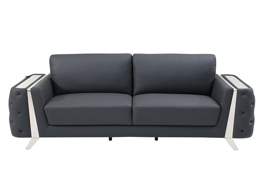 90" Gray Italian Leather Sofa With Silver Legs-1