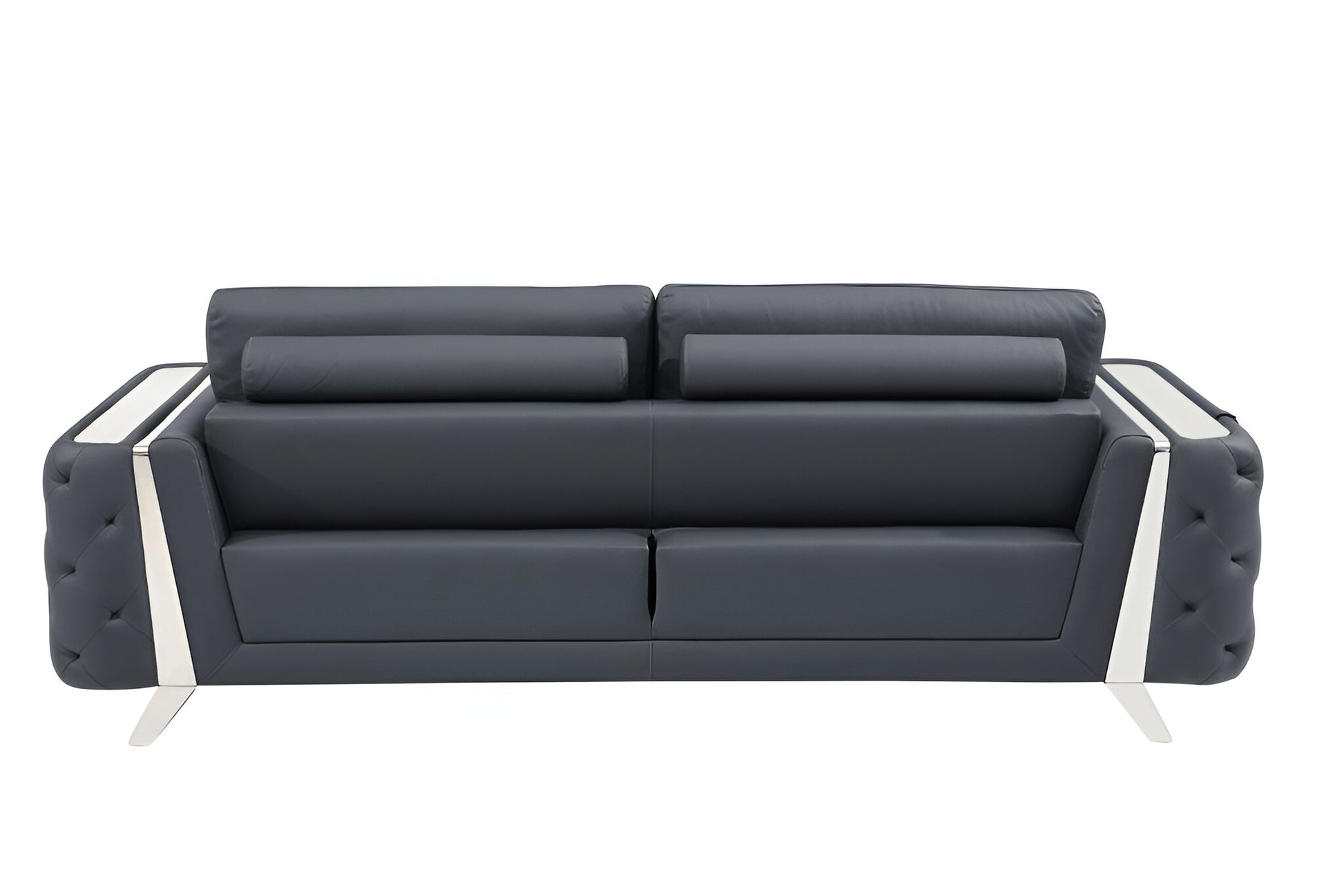 90" Gray Italian Leather Sofa With Silver Legs-4