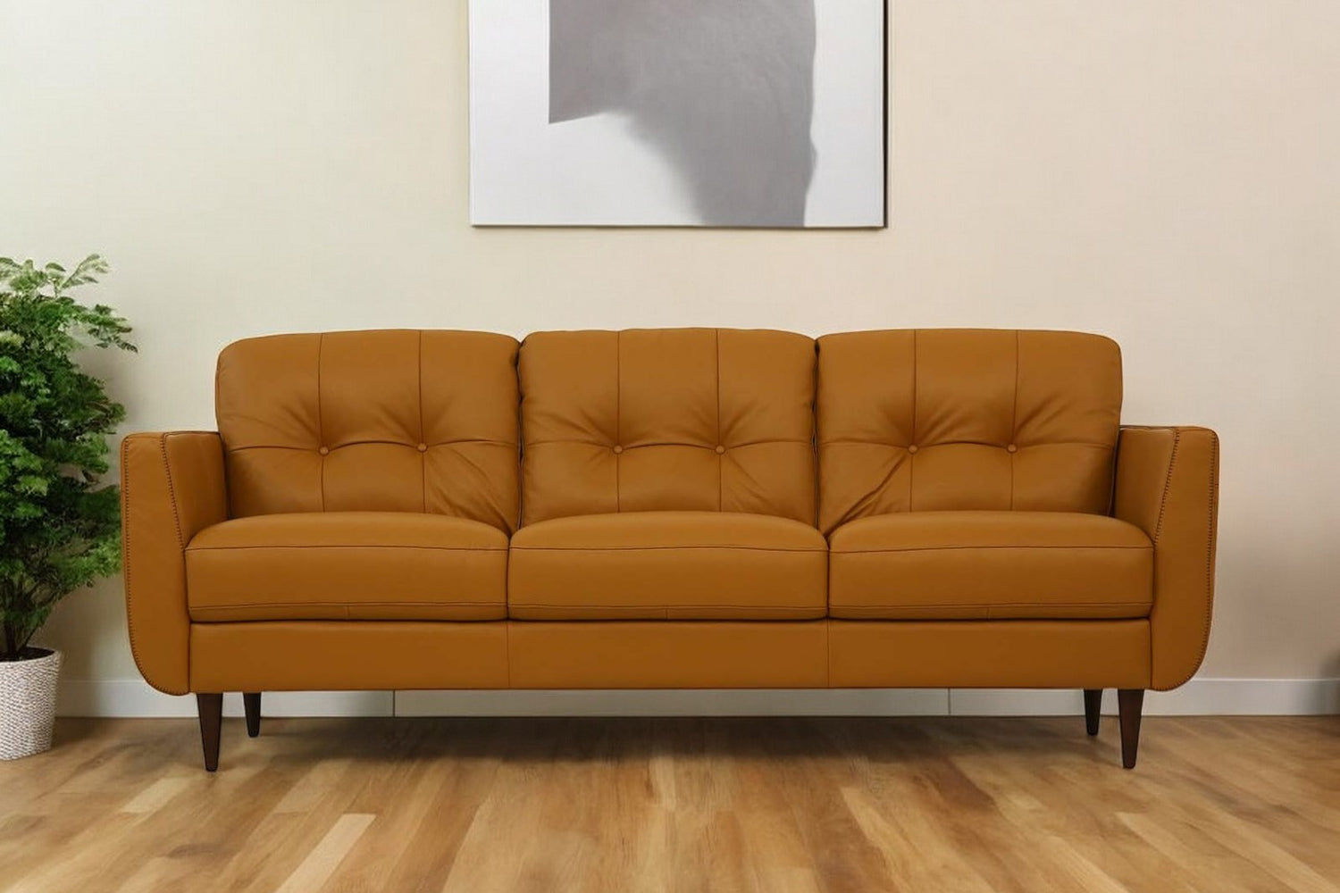 83" Orange Leather Sofa With Black Legs-0