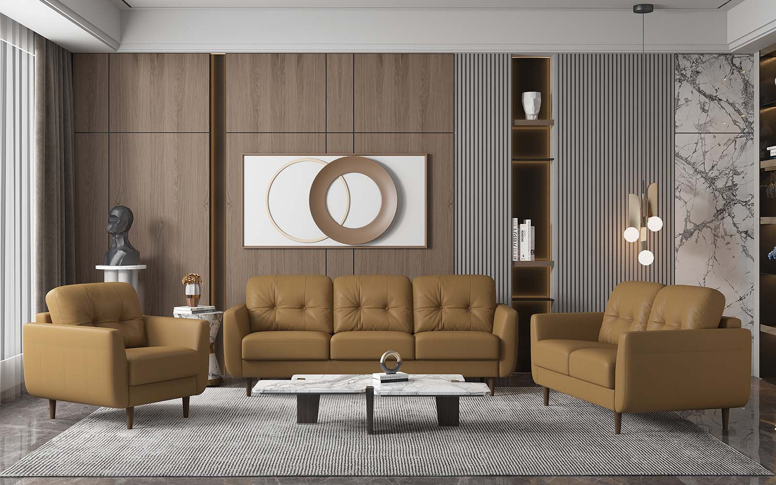 83" Orange Leather Sofa With Black Legs-6