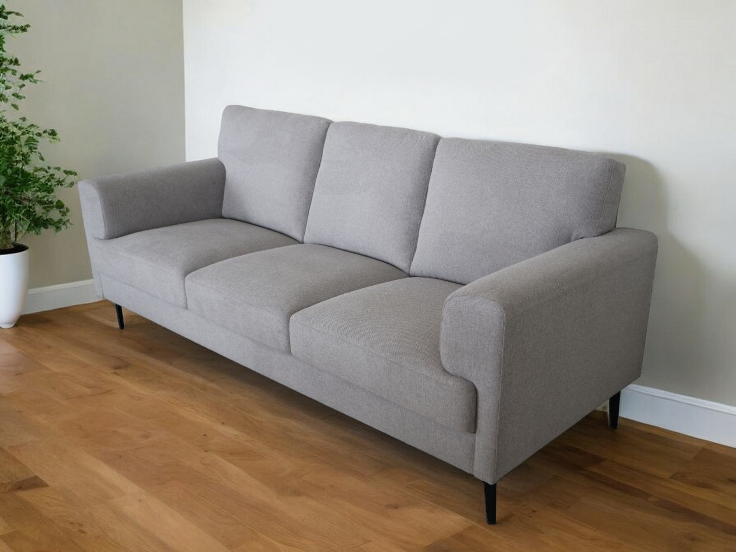 84" Light Gray Linen Sofa With Black Legs-0