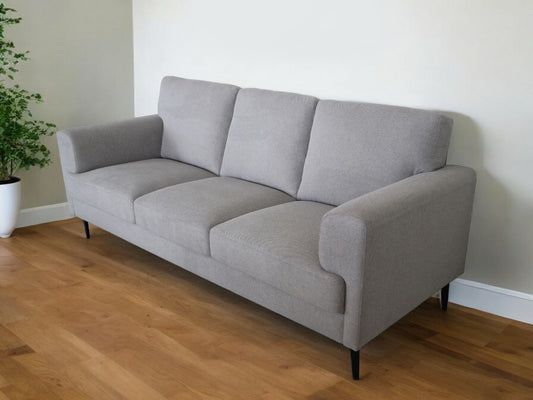 84" Light Gray Linen Sofa With Black Legs-0
