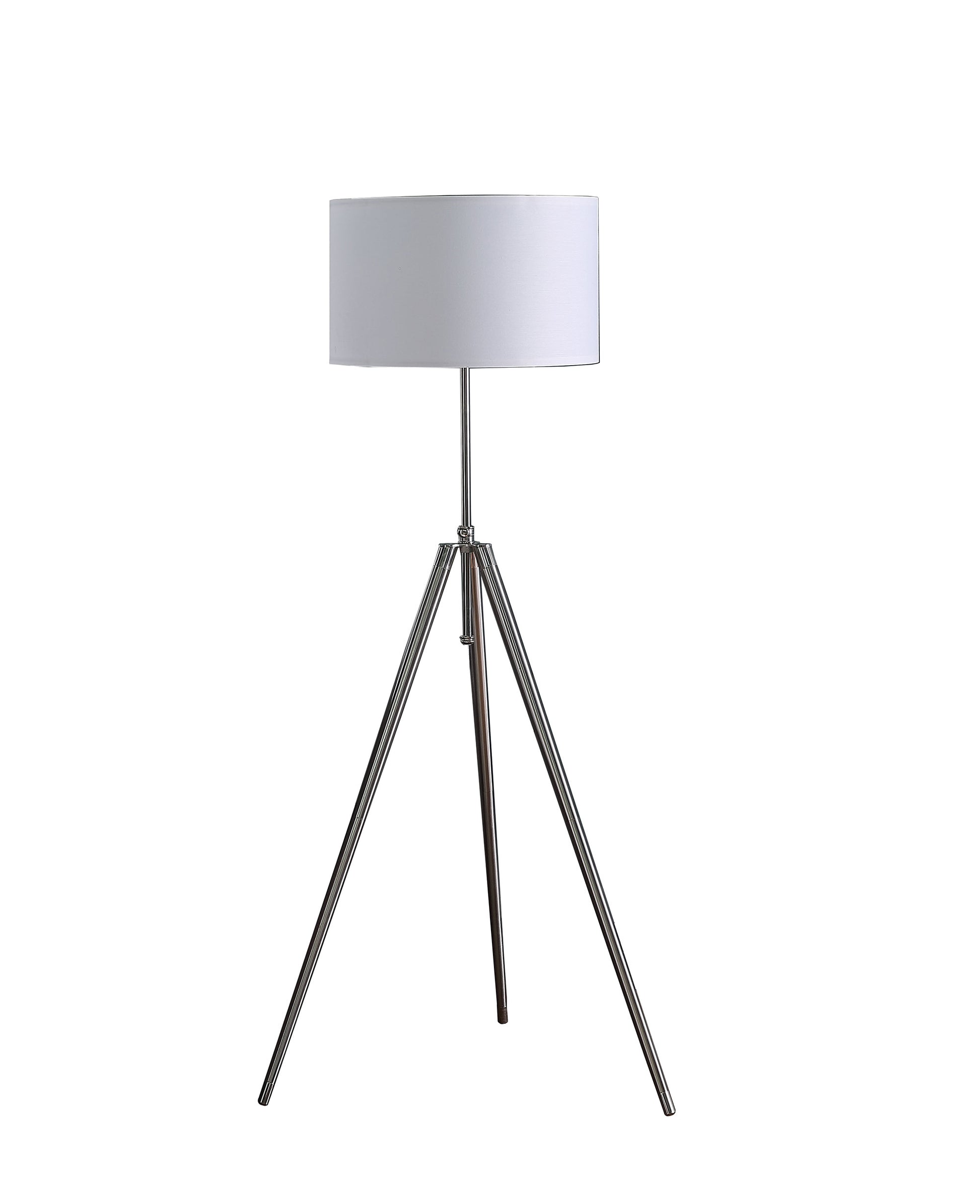 64" Silver Adjustable Tripod Floor Lamp With White Fabric Shade-0