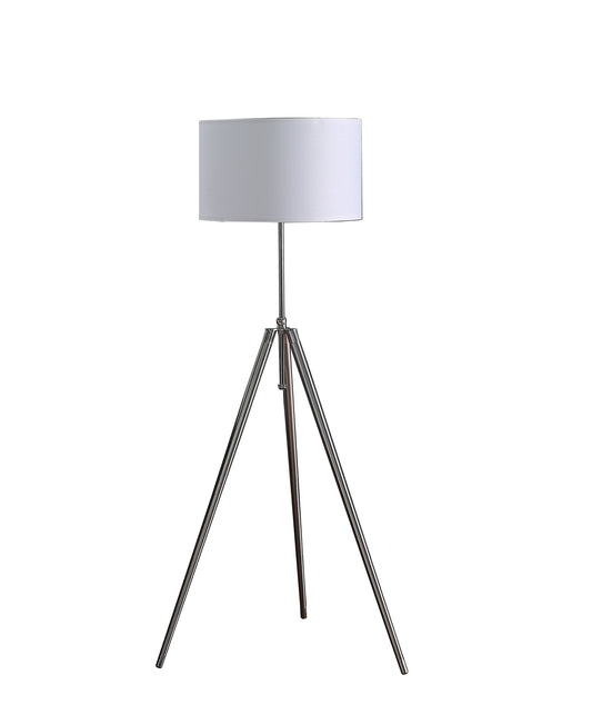 64" Silver Adjustable Tripod Floor Lamp With White Fabric Shade-0