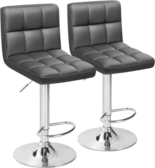 Bar Stools Modern Pu Leather Swivel Adjustable Hydraulic Bar Stool Square Counter Height Stool Set of 2 (Gray)-0