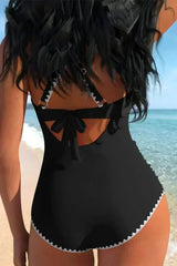 Rose Red Ric Rac Trim Colorblock Cutout One Piece Swimsuit