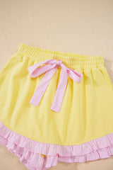 Ruffle Trim Patchwork Pullover and Shorts Set