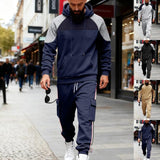 Loose Color-block Textured Hoodie And Sweatpants Casual Set