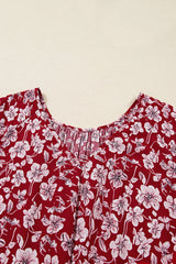 Plus Size Floral Balloon Sleeve V-Neck Mini Dress