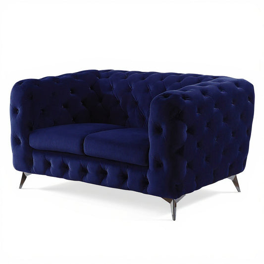72" Blue And Silver Velvet Loveseat-1
