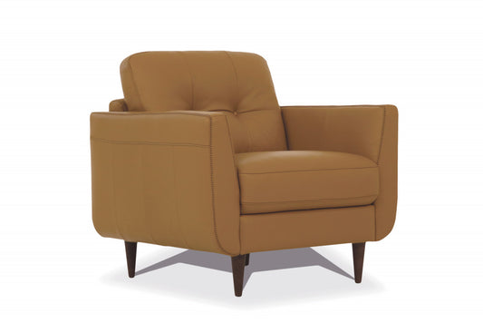 35" Camel and Black Genuine Leather Tufted Arm Chair-1