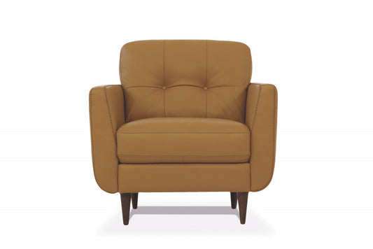 35" Camel and Black Genuine Leather Tufted Arm Chair-0