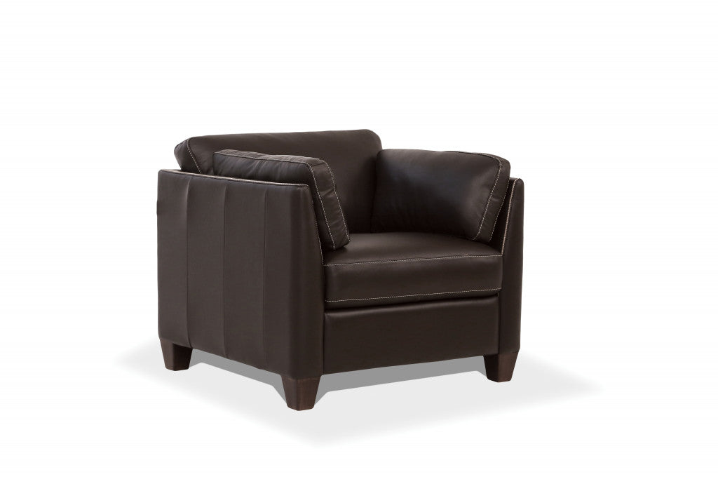 36" Chocolate and Black Genuine Leather Arm Chair-0