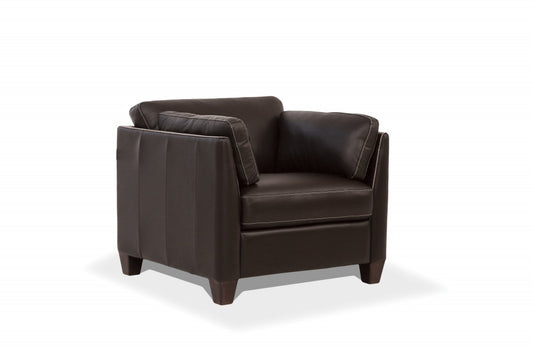 36" Chocolate and Black Genuine Leather Arm Chair-0
