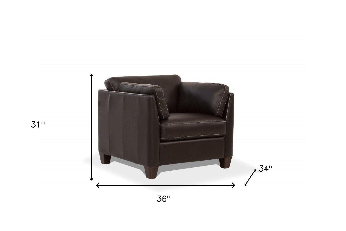 36" Chocolate and Black Genuine Leather Arm Chair-4