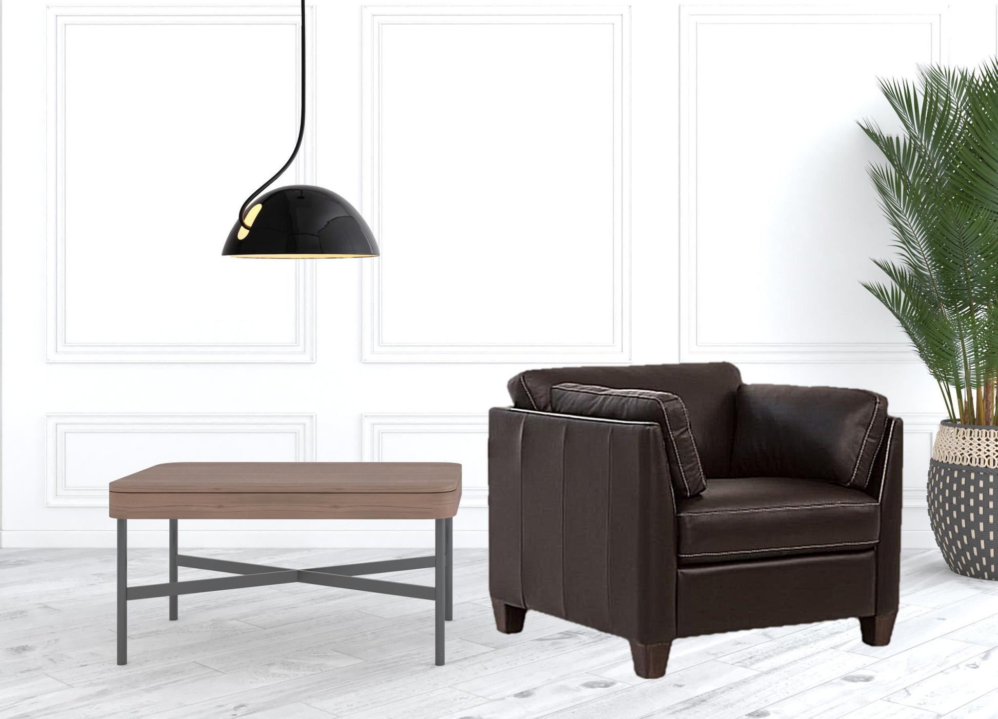 36" Chocolate and Black Genuine Leather Arm Chair-1