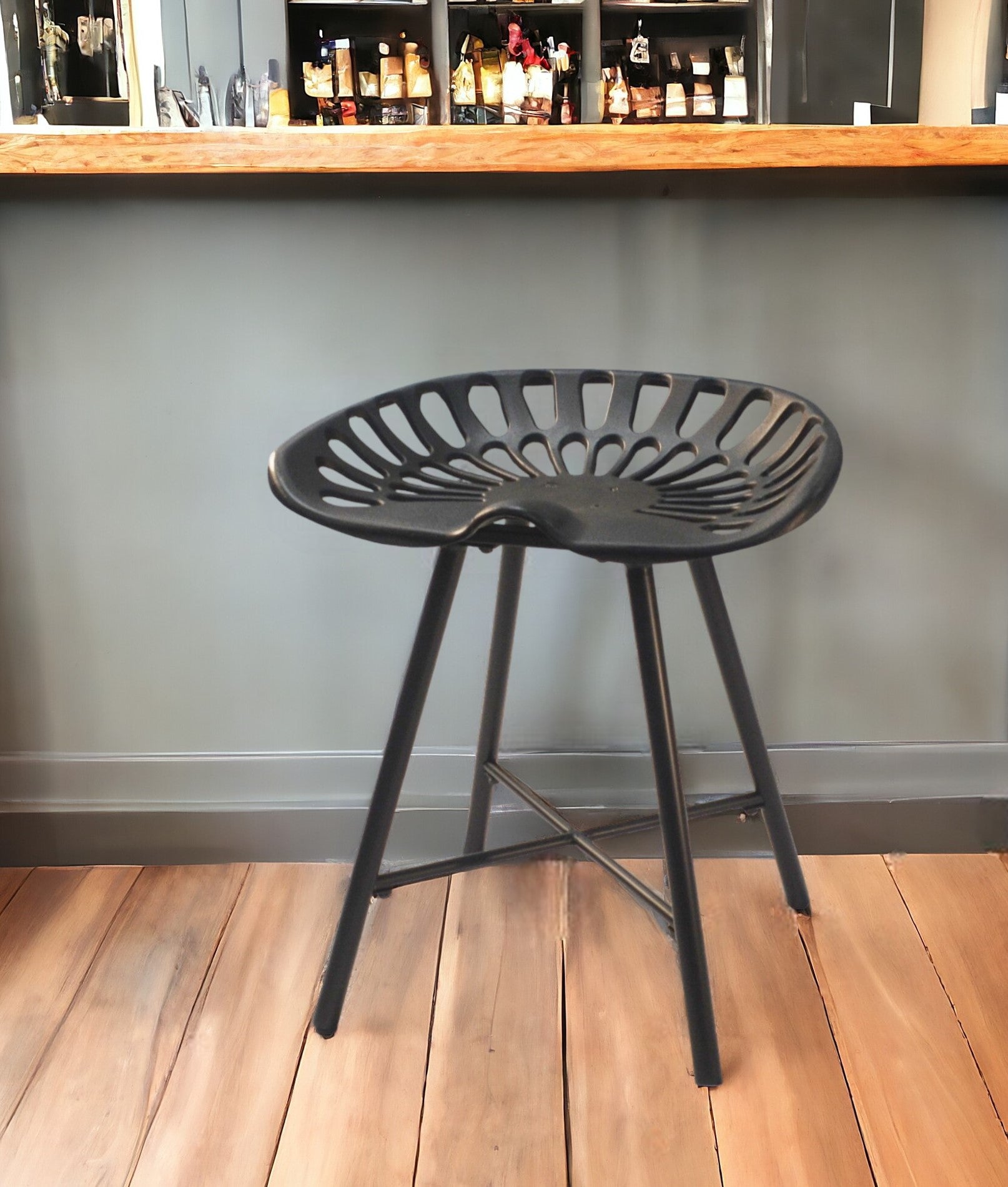 18" Black Iron Backless Bar Chair-1