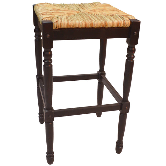 29" Natural and Espresso Wicker and Solid Wood Backless Bar Height Bar Chair-1