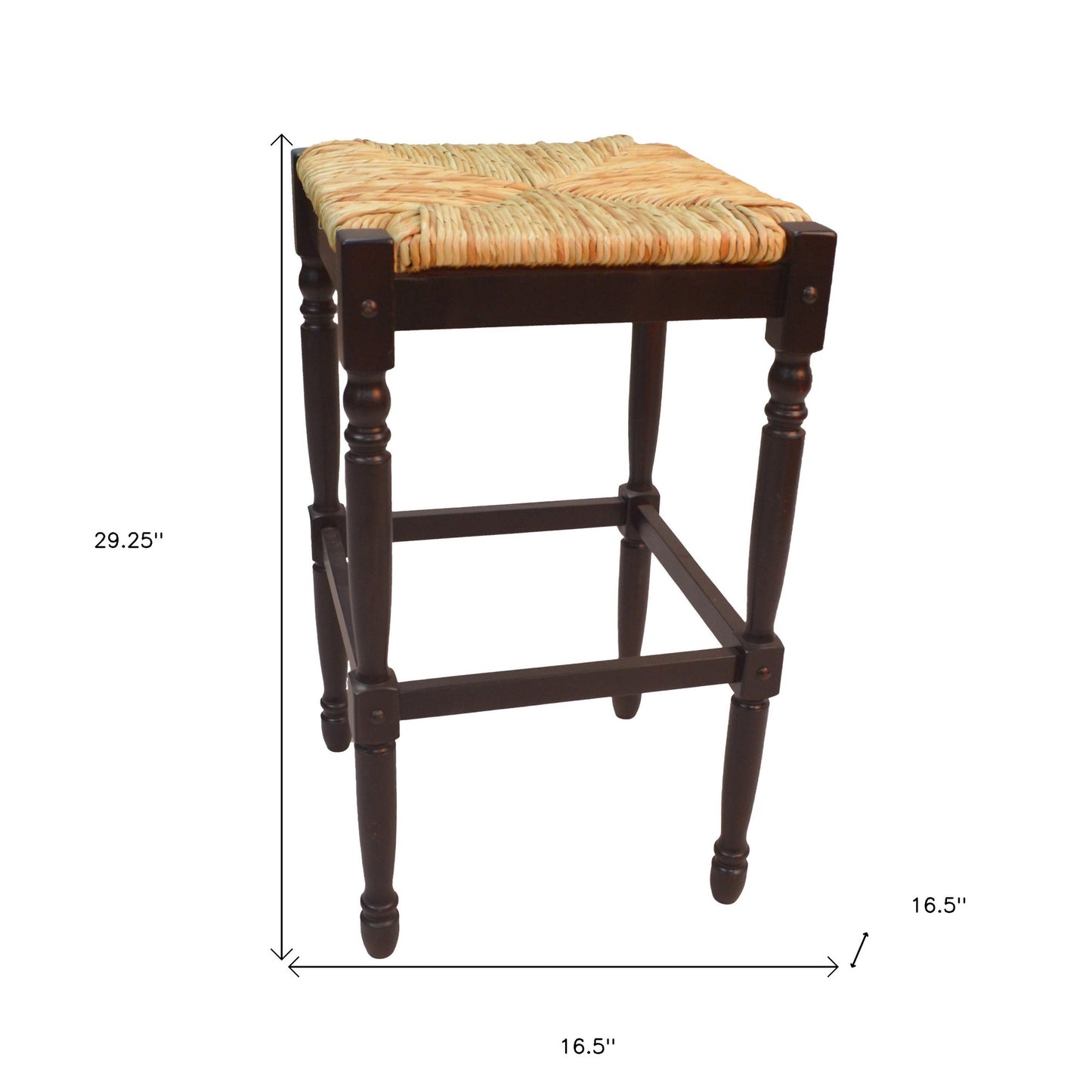 29" Natural and Espresso Wicker and Solid Wood Backless Bar Height Bar Chair-3