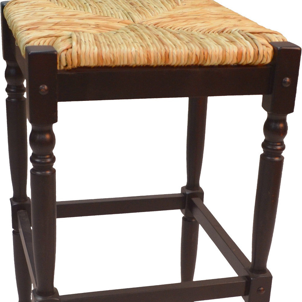 29" Natural and Espresso Wicker and Solid Wood Backless Bar Height Bar Chair-2