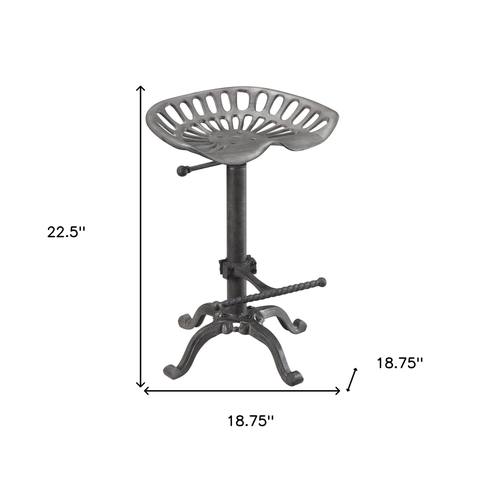 23" Gray Iron Backless Adjustable Height Bar Chair-4