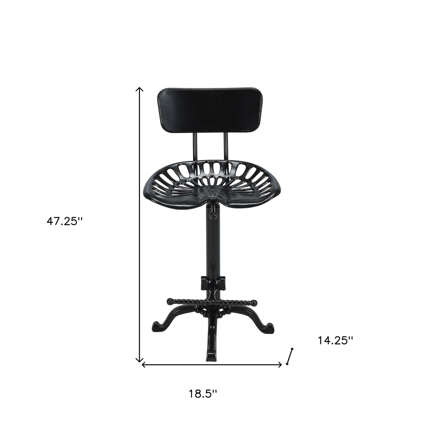 37" Black Iron Low Back Bar Height Bar Chair-4