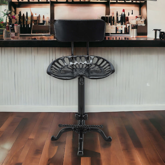 37" Black Iron Low Back Bar Height Bar Chair-1