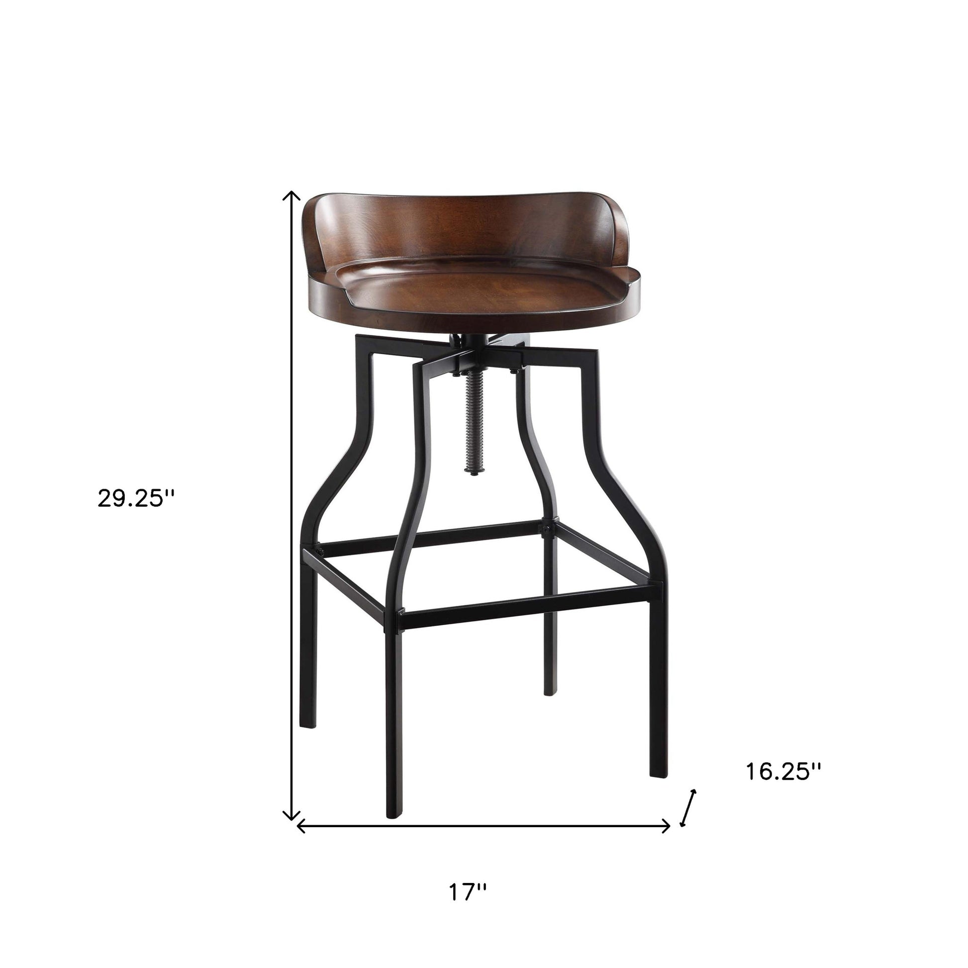 26" Chestnut And Black Steel Swivel Backless Adjustable Height Bar Chair-4