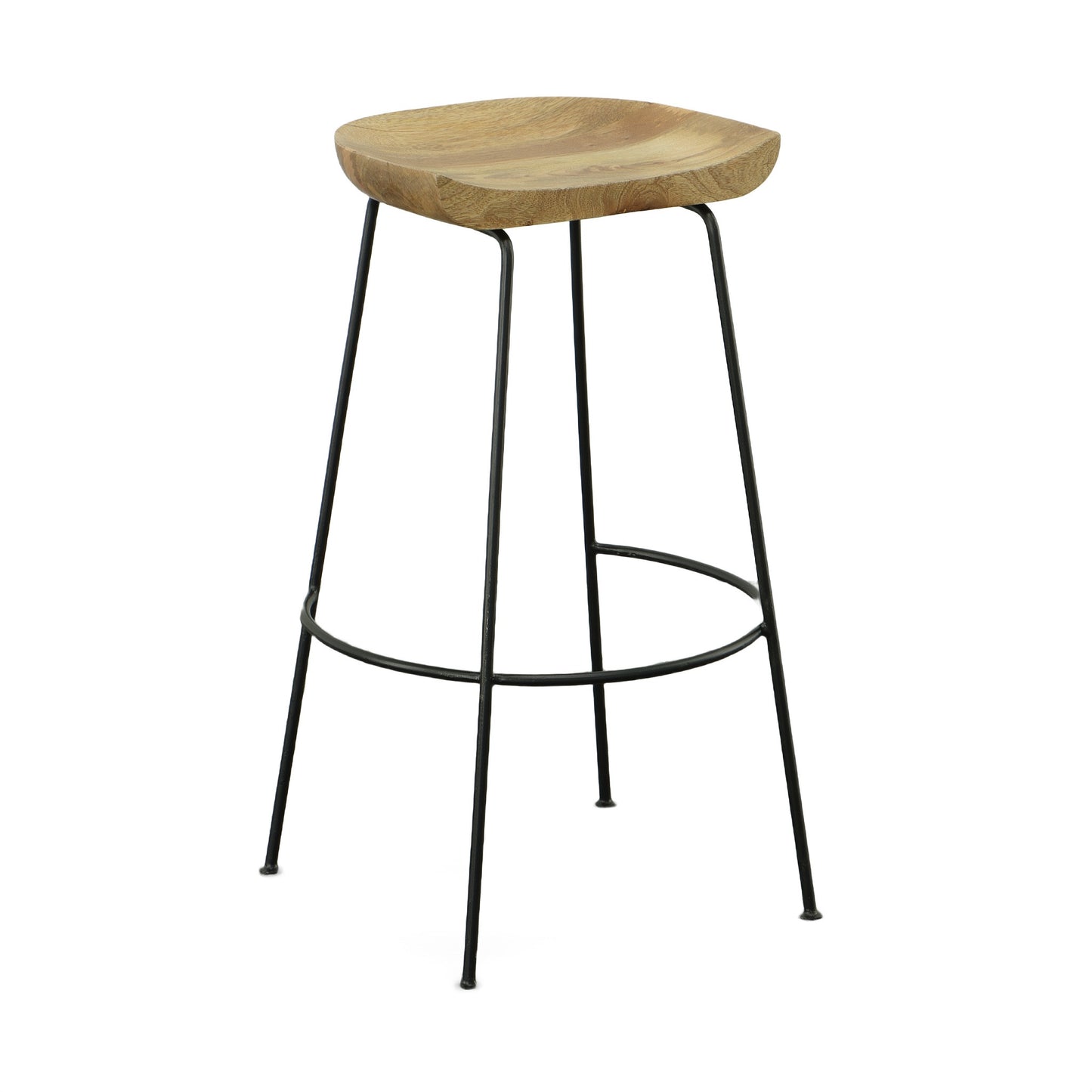 Set of Two 31" Natural and Black Solid Wood and Steel Backless Bar Height Bar Chairs-2