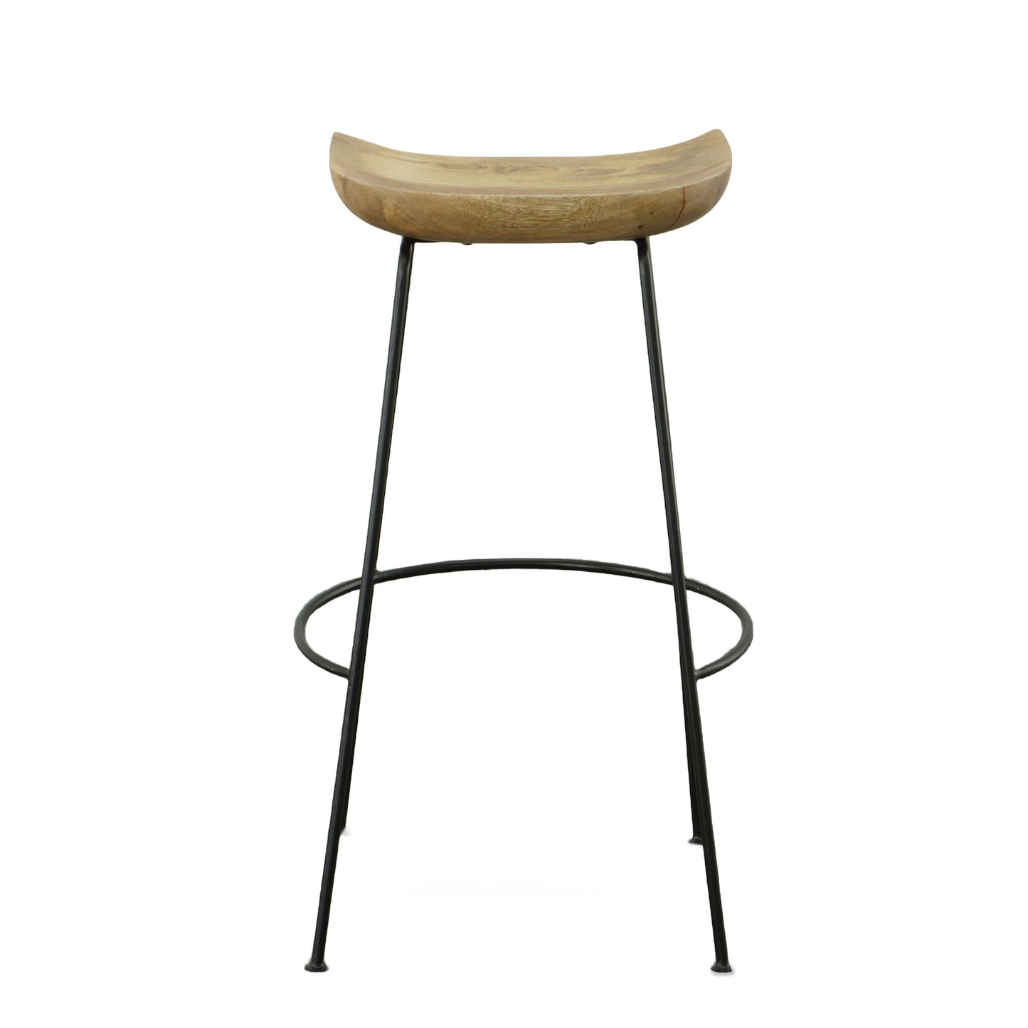 Set of Two 31" Natural and Black Solid Wood and Steel Backless Bar Height Bar Chairs-3