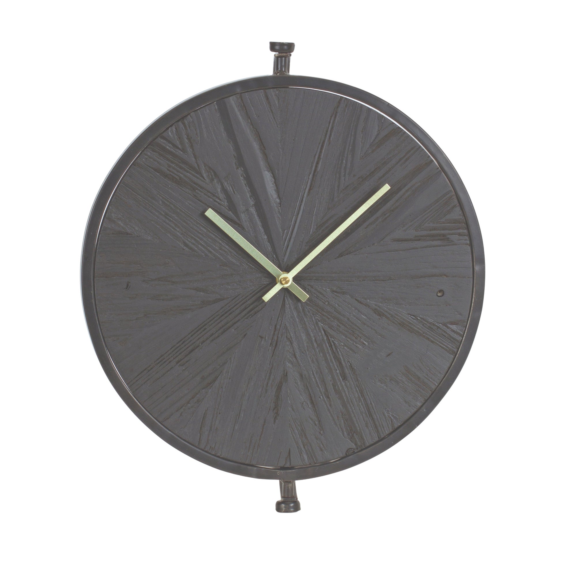 18" Circle Black Wood and Solid Wood Analog Wall Clock-0