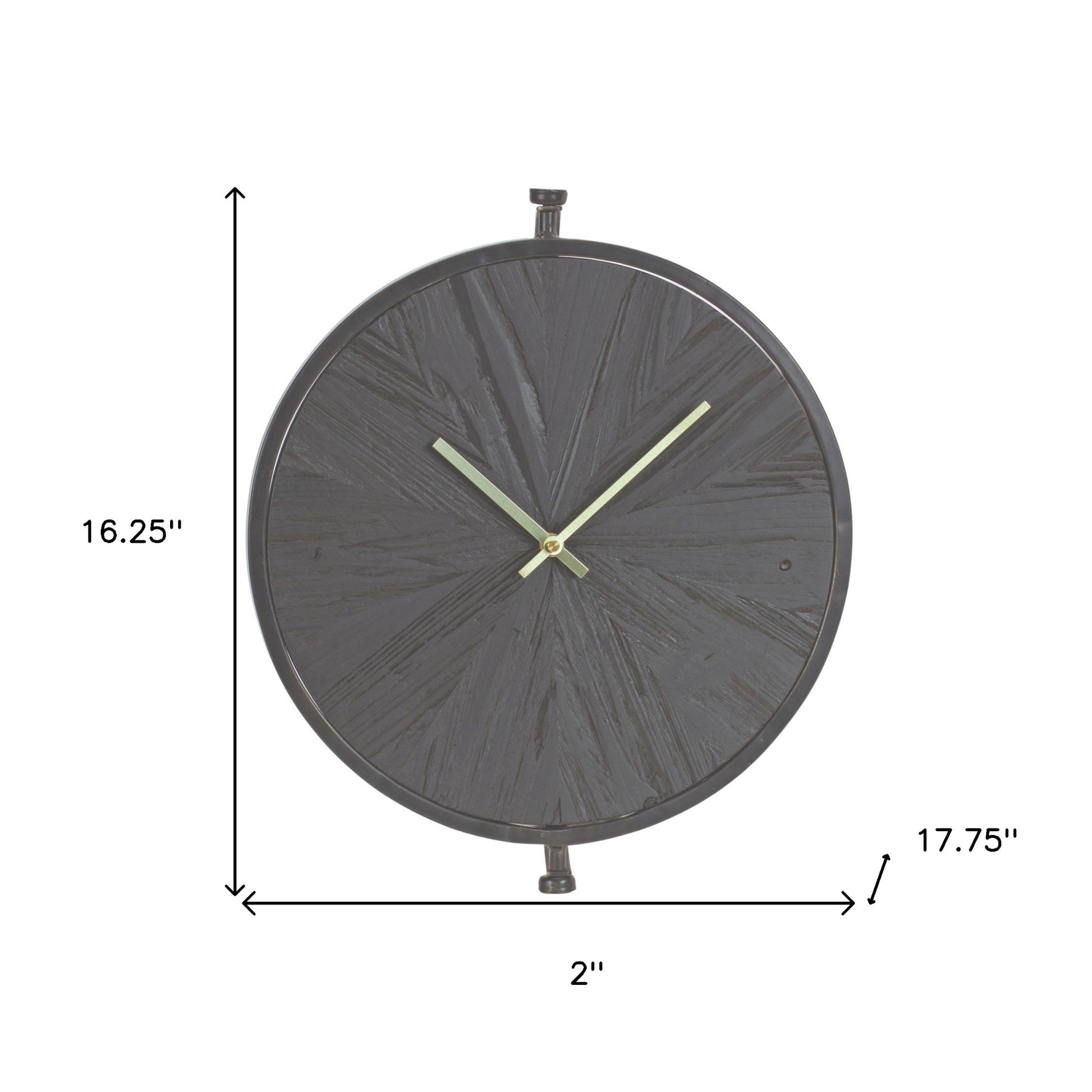18" Circle Black Wood and Solid Wood Analog Wall Clock-4