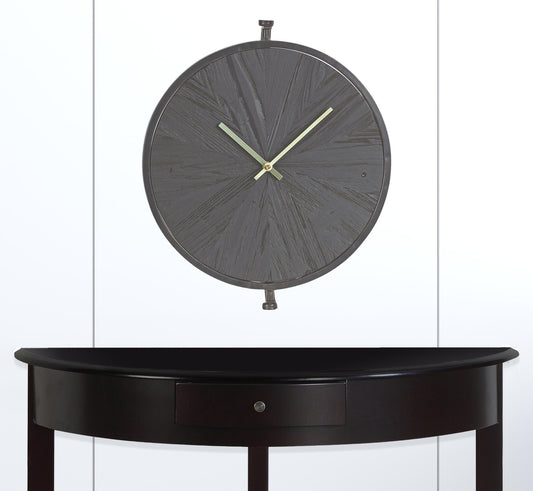 18" Circle Black Wood and Solid Wood Analog Wall Clock-1